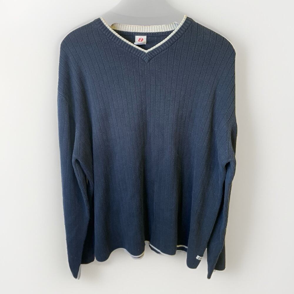 Vintage Y2K Anchor Blue Knit Sweater Men’s XL Navy V Neck